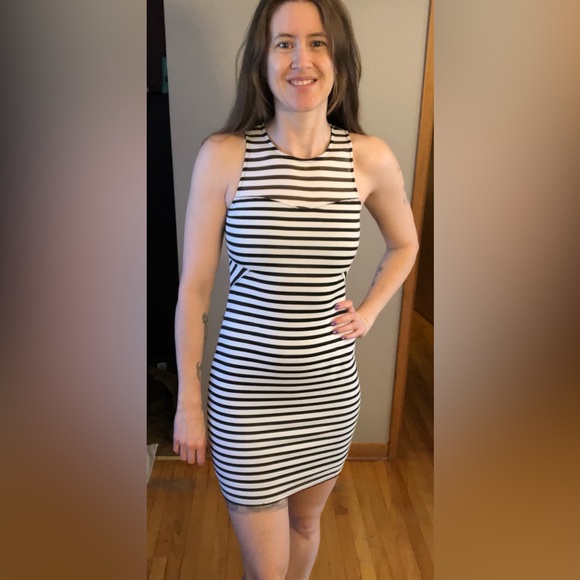 Sexy little black and white striped dress. Size: S. Lightly worn. - Picture 1 of 10